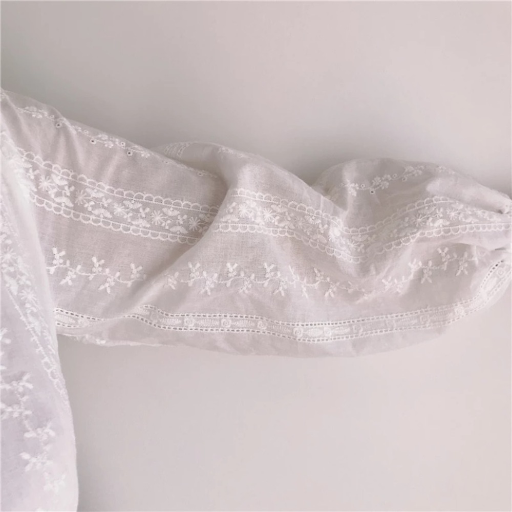 SOLD OUT White Button Up Ruffle Embroidered Floral Dress - Picture 9 of 12
